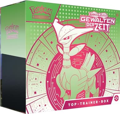 Pokémon Juego de Cartas coleccionables Top Trainer Box Carmesin & Purpur, Violencias del Tiempo: Hoja de Hierro (1 Tarjeta Promocional holográfica Completa con Mandril de Hierro, 9 Paquetes de