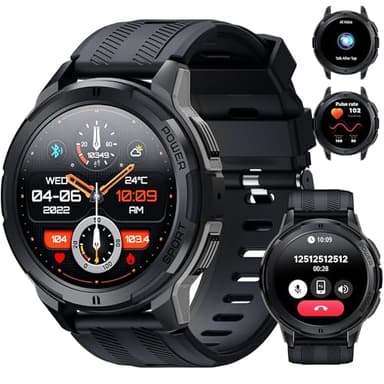 OUKITEL BT10 Reloj Inteligente Hombre, 1.43" AMOLED Smartwatch Militar con Llamadas Bluetooth, 5ATM Impermeable, 100+ Modos Deporte Pulsómetro Presión Arterial Monito de Sueño, Android iOS