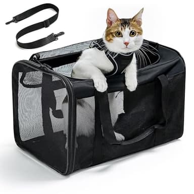 Conlun Transportin Gato, Trasportines Gato con Malla Cuatro Lados,Aprobado por Aerolíneas Transportin Perro para Pequeños Medianos Gatos Cachorros Gatitos de hasta 6 Kg,Plegable Bolso Gatos-M,Negro