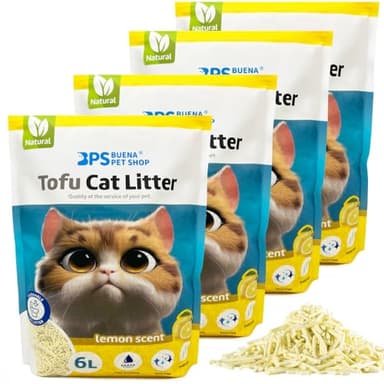 BPS Arena Aglomerante para Gatos Arena de Tofu para Gatos sin Polvo Fácil de Aglomerar Controla los Olores se Lanza en el Inodoro (4Pcs, Lemon) BPS-15455 * 4