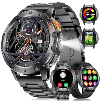 LIGE Reloj Inteligente Hombre con 3 Cinturini,LED Linterna,530 mAh,1.43" AMOLED Smartwatch para Android iOS,5ATM Impermeable,24H Frecuencia Cardíaca,Llamadas Bluetooth,300+ Watch Faces Smart Watch