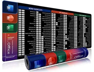 Alfombrilla de Ratón Grande Excel Shortcuts Atajos de Teclado de Software de Oficina, Alfombrilla Escritorio 800x300mm, Base Antideslizante Especial para Gamers, Trabajo de Oficina