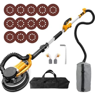 ZHJAN Lijadora de Pared con Sistema Automático de Extracción de Polvo (880W),1000-2100RPM(5 velocidades) Lijadora Jirafa con Luz LED, Base de Lijado Desmontable