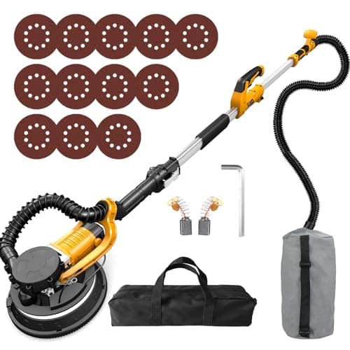 Lijadora de yeso ZHJAN (880W), lijadora con luces LED de doble nivel,5 velocidades variables,1000-2100 RPM,lijadora eléctrica para yeso con 12 discos de lijado y bolsa de absorción de polvo