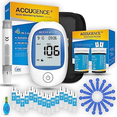 ACCUGENCE 3en1 Medidor multifuncional Con 50 tiras reactivas de glucosa y 50 lancetas. (3en1 Multifuncional con cetonas, glucosa y ácido úrico) (Medidor 3en1 y 50 tiras de Glucosa)