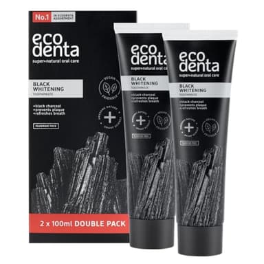 Ecodenta Pasta de dientes de carbón activado, dientes blancos, sin flúor, 2 unidades, carbón negro, pasta de dientes blanqueadora I Black Activated Charcoal Teeth Teeth Toothpaste 2 x 100 ml
