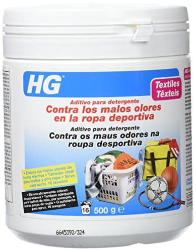 HG Aditivo para Detergente Contra los Malos Olores en la Ropa, Elimina el Olor a Sudor y Otros Olores Desagradables de la Ropa, 16 Lavados - 500g, El embalaje puede variar