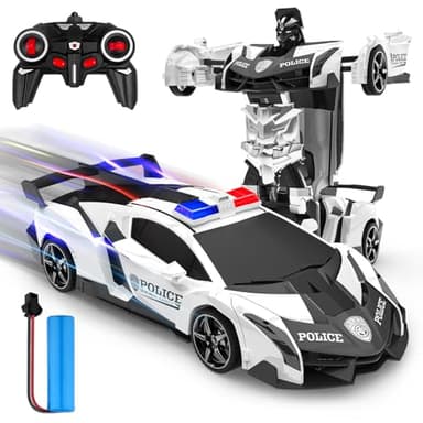 Coche Teledirigido, 2.4Ghz Transformable Robots Juguetes Coches Policia Radiocontrol Rotación 360°Drift RC Car, Juegos Infantiles Exterior Regalos Cumpleaños Navidad Niño Niñas 3 4 5 6 7 8 9 10 Años