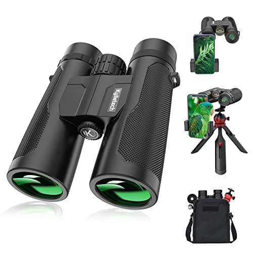 Kylietech Prismáticos 12X42 con Trípode y Adaptador Binoculares de Largo Alcance con Prismas BAK-4 y Lentes FMC para Observación de Aves, Senderismo, Caza