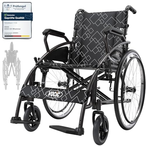 VOCIC U31 silla de ruedas plegable ligera 150KG,Sillas ruedas aluminio para adultos e ancianos estable,Diseño de freno doble,Neumáticos de goma 60CM para todo tipo de terrenos,5 años de garantía|Gris