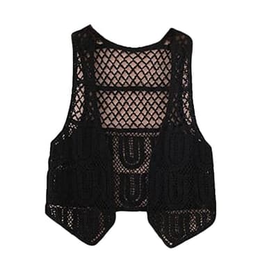Chaleco Mujer,Chaleco De Ganchillo En Forma De U Para Mujer Rejilla De Rombo Hueco Blanco Vintage Dobladillo Irregular En Forma De U Sin Mangas Frente Abierto Chaleco Corto Chal Cárdigan Punto Boho
