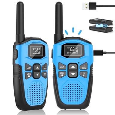 Walkie Talkie Recargable para Niños Adultos, NXGKET Radio Walkie Talkie Largo Alcance 5km con Batería Incorporada,Juguetes para Niños de 3-12 años,16 Canales LCD Pantalla para Camping 2pcs Azul