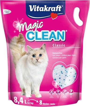 Vitakraft Magic Clean, Arena para Gatos con Perlas de Gel de Sílice Súper Absorbentes, Muy Higiénica, Previene olores y humedad, No se apelmaza, Biodegradable- 8,4 L / 3,7 kg