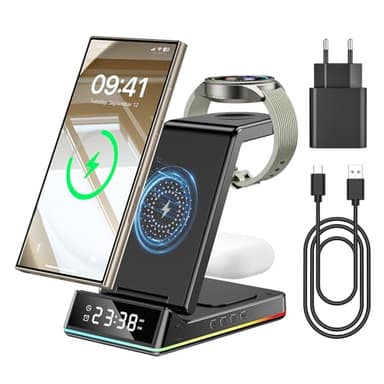 Estación de Carga de inducción de Tres en uno para Samsung Galaxy S24 S23 S22 Ultra s21 S20 Galaxy Buds + Pro, Cargador inalámbrico para Galaxy Watch 5 Pro / 5/4 / 3