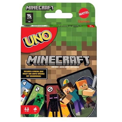 Mattel Games, Juego de Cartas UNO Minecraft, Juego de Mesa para niños a Partir de 7 años (Mattel FPD61)