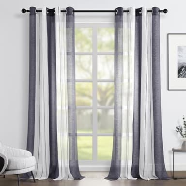 Topfinel Cortinas Salon para Ventana Grante 140x245cm Rayas Translúcidas Blanco+Gris 2 Piezas Cortina Visillos con Ojales De Barra para La Habitacion De Juvenil Dormitrios Y Comerdor