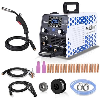 Reboot Soldadora MIG de 200 A, 240 V, 5 en 1, multiproceso, soldadura MIG Gas, soldadura de alambre de llenado sin gas/Lift-TIG/varilla/soldadura por puntos, gran actualización de pantalla LED
