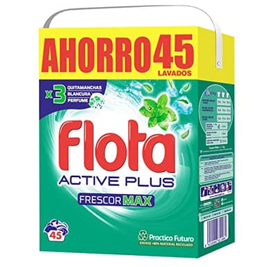 FLOTA | Frescor Max | Detergente Lavadora en Polvo | Ropa Blanca y de Color | Antimanchas y Antiolores | 45 Lavados