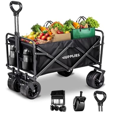 JUPPLIES Carro Plegable con Ruedas Grandes – Carro Playa, Jardín y Supermercado | Carrito Transporte Plegable Todoterreno, Asa Telescópica, Tela Resistente e Impermeable 150KG - L (90x49.5x59cm)