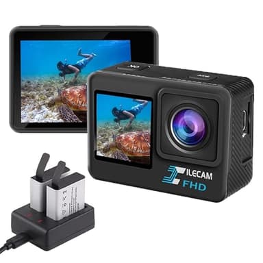 Xilecam Cámara Deportiva 1080P de Pantalla Dual Camara Acuatica WiFi 4 * Zoom 131 Pies (40 m) Camara Acuatica Sumergible con Batería 2X 1050 mAh y Accesorios Multifuncionales Cámara Deportiva (L300)