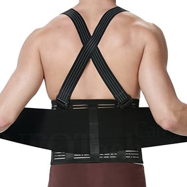 NEOtech Care Faja para la espalda con tirantes, apoyo lumbar, cinturón de culturismo/halterofilia - Marca (Negro, Talla XL)
