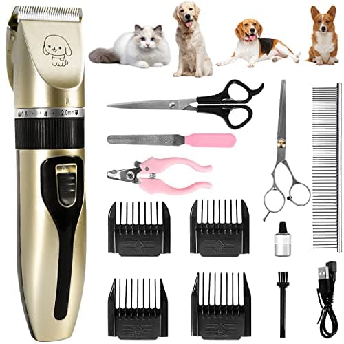 Recortadora Profesional, 13 Pcs Kits de Cortapelos para Perros y Gatos, Cuchillas de Cerámica Extraíbles y Lavables, Cortapelos para Mascotas de Bajo Ruido, Cortapelos Recargable para Perros y Gatos