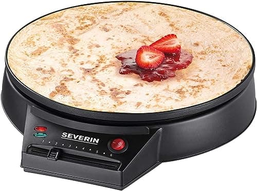 SEVERIN Crepera eléctrica, plancha redonda para crepes dulces y salados, máquina crepera XXL de 30 cm con regulación continua de la temperatura, negro, CM 2198