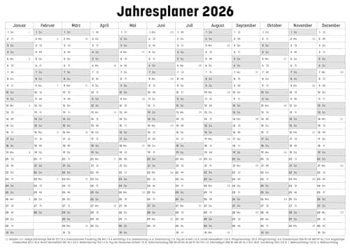 Planificador anual 2026, calendario XXL, tamaño DIN A1 (59,5 x 84 cm) plegado. Planificador de pared con mucho espacio para inscripciones como cumpleaños y citas