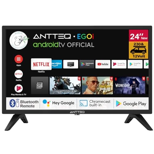 Antteq EGOi 24 Pulgadas Smart TV(Televisores 62cm) Compatible con Google App Store,Asistencia de Voz por Bluetooth de Google,Chromecast,televisión Camping 12v/230v,2025,G24-AH3CF1D