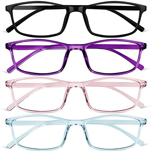 URAQT Gafas Luz Azul, 4pcs Gafas Filtro Azul Clásicas de Rectangulares, Antifatiga Gafas Ordenador Luz Azul, Gafas sin Graduar Hombre Mujer, Gafas Anti Luz Azul para Protege Ojos, Alivia Migraña (C)