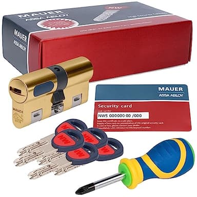 MAUER NW5 Bombin de Seguridad 36x36 DOBLE EMBRAGUE Color Laton + Destornillador, Cilindro Bombillo Reforzado Anti-Impresioning Anti-Rotura Anti-Bumping Anti-Taladro Leva Anti-Extracción Cerradura