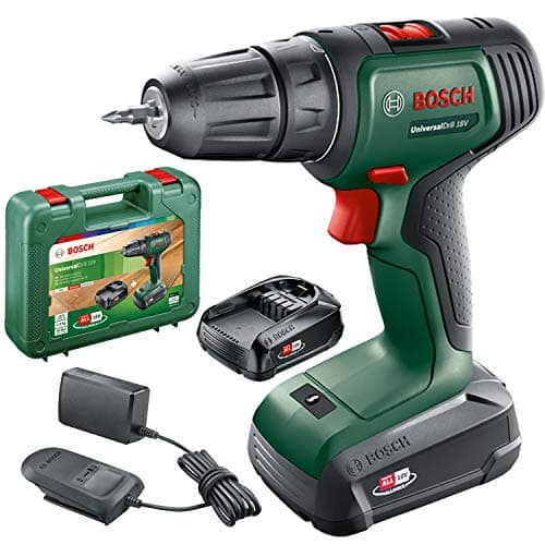 Bosch Home and Garden UniversalDrill Taladro y Atornillador a Batería, 18V, 2 Baterías, Sistema de 18 V, en Maletín, Color Verde