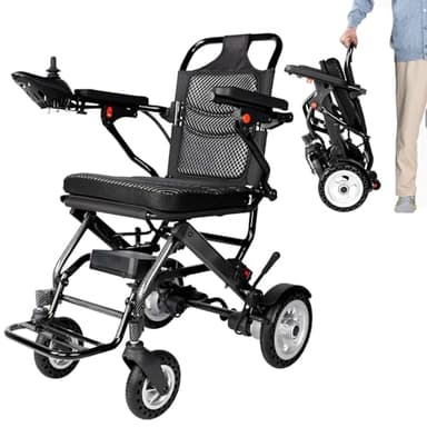Silla de Ruedas Eléctrica Plegable Ligera Silla Ruedas Electrica Estrecha con Doble Motor Cadeira de Rodas Electrica de Aleación de Aluminio con Cojin (20AH)