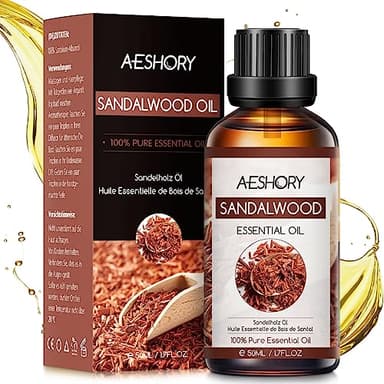 AESHORY Aceite Esencial de Sándalo 50ml, 100% Naturales Aceites Esenciales de Aromaterapia de Grado Terapéutico para Humidificador Difusores, Masaje, Baño, Cuidado del Cabello y la Piel