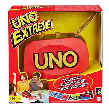 Mattel Games UNO Extreme - Juego de Cartas Familiar con Lanzador - con Luz y Sonido - 112 Cartas - De 2 a 10 Jugadores - Regalo para Niños de 7+ Años y Adultos, GXY75