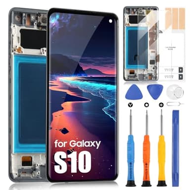Pantalla para Samsung Galaxy S10 LCD Display para Samsung S10 G973 SM-G973F LCD Pantalla Táctil Digitazer Assembly Reemplazo con Kit Reparación (Negro con Marco, NO Apoyar Huella Dactilar, Incell)