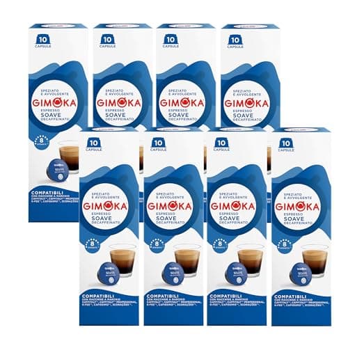 Gimoka Mezcla de Café Espresso Soave Descafeinado, intensidad 8/10-80 Cápsulas - Compatibles con Máquinas de Café Caffitaly Y Tchibo Cafissimo - Producido en Italia - 8 paquetes de 10