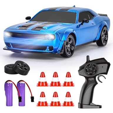BuzzoXerex Coche Teledirigido Drift, 1:24 Drift RC Car, 18km/h 4WD Mini Coche Teledirigido con Kit Barricada, Luces LED, Radiocontrol Coche de Juguete para Adultos y Niños Mayores de 6 Años (B)