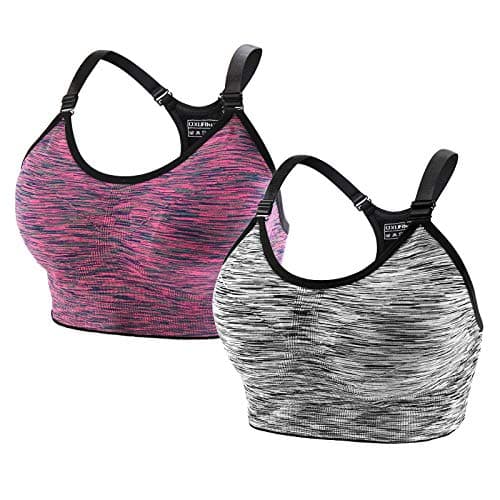 2 Piezas Sujetador Deportivo Mujer Alto Impacto, Ajustable Push Up Sujetadores Deportivos sin Aros sin Costuras con Relleno para Yoga Gimnasio Running (Negro Violeta, L)
