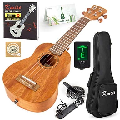 Ukelele soprano de caoba con kit de principiante: funda Gig Bag, afinador, correa, cuerda y manual de instrucciones (idioma español no garantizado)