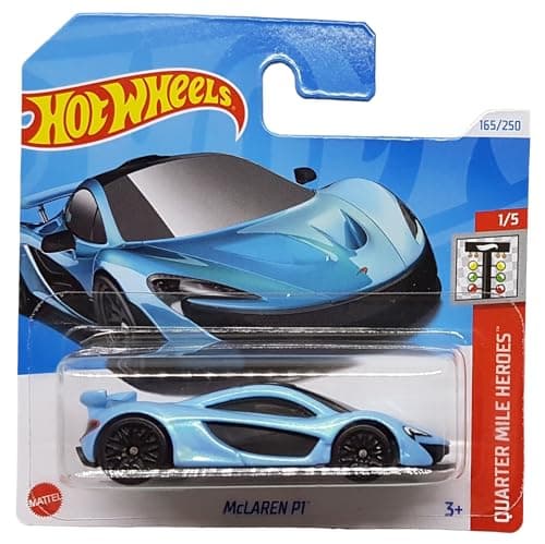 Hot Wheels - McLaren P1 - Quarter Mile Heroes 1/5 - HTB85 - Short Card - Coche deportivo - Azul claro metálico - Mattel 2024 - 1:64