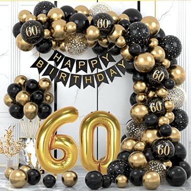 60 Años Decoracion Cumpleaños, Globos 60 Cumpleaños Hombres, Decoraciones Fiesta Oro Negro 60er Globos cumpleaños con Pancarta Feliz para Hombres y Mujeres Dfiesta de cumpleaño 60 Años Decoracione