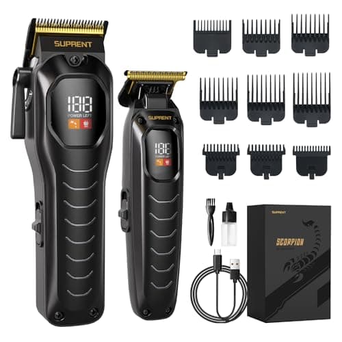 SUPRENT Maquina Cortar Pelo Profesional, 9 Peines Guía, Cortapelos Hombre Precisi con LED, Cortapelos Con Motor de Alto Rendimiento(Negro)