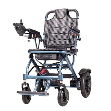 ByteTecpeak D04 - Silla de ruedas eléctrica plegable azul con batería de litio extraíble de 10 Ah, motor de 500 W, rango de 20 km, capacidad de 150 kg, ultraligera de 14,9 kg, fácil de transportar y