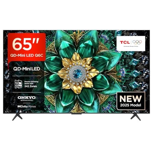 TCL 65Q6C 65 Inch QD Mini LED TV, 4K HDR Premium 1000nits, Smart TV with Google TV (Dolby Vision IQ & Atmos, Onkyo 2.1 Sound System, 144Hz Motion Clarity Pro, Game Master) [Energy Class F]