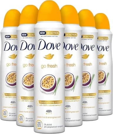 Dove Desodorante en spray Go Fresh, aroma a fruta y citronela, antitranspirante, protege 48 horas del olor corporal y la humedad de las axilas, 150 ml, 6 unidades