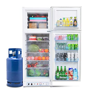 Techomey Nevera de Gas Butano con Congelador, Grande Nevera de Gas Butano con Congelador para Caravana, Nevera de Absorción de Gas para Caravana, Cocina, Autocaravana, 275L, Blanco