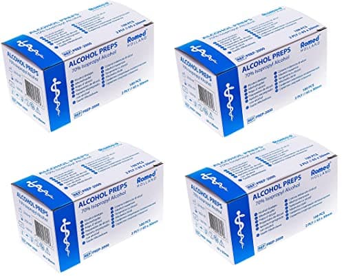 Almohadillas de preparación - Caja de 400, Toallitas de 70% de alcohol isopropílico, Toallitas antisépticas estériles Envueltas individualmente de algodón de 2 capas para limpieza higiénica.