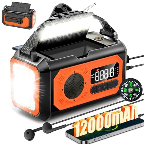 Wholede 12000mAh Radio Manovella, Am/FM Radio Portatile di Emergenza con Caricabatterie per Cellulare Radios Solare Kit di Emergenza Dinamo con Torcia SOS Allarme per Campeggio, Ourdoor