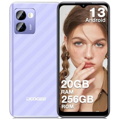 DOOGEE Teléfono Móvil N50 Pro, 20GB RAM+256GB ROM, Android 13, 50MP AI Cámara, Mini Movil 6,52 Pulgadas HD+, 1TB Ampliable, 4200mAh Batería 18W, Widevine L1 Smartphone 4G OTG/GPS/Face ID-Huella